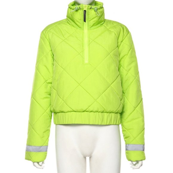 Women Sportswear: Neon Green Winter Bomber jacket - Picture 3 of 9